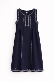 VESTIDO MUJER SIN MANGAS BORDADO ÉTNICO AZUL MARINO CORTE SUELTO VERANO FBZMR22428