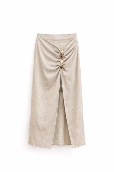 FALDA MIDI CRUZADA CON BOTONES DECORATIVOS VARIOS COLORES ESTILO NATURAL Y ELEGANTE FBZMR22458
