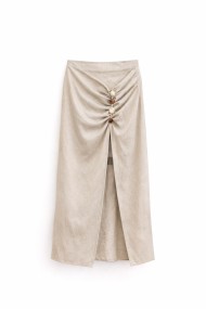 FALDA MIDI CRUZADA CON BOTONES DECORATIVOS VARIOS COLORES ESTILO NATURAL Y ELEGANTE FBZMR22458