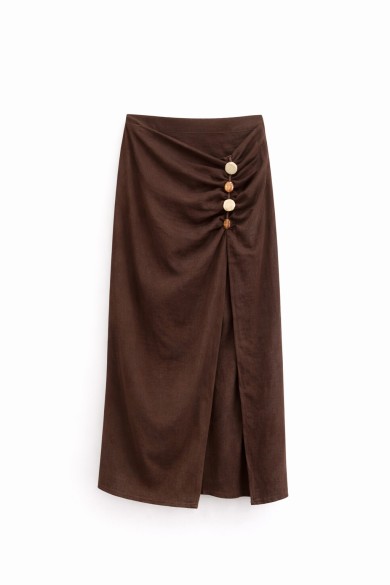 FALDA MIDI CRUZADA CON BOTONES DECORATIVOS VARIOS COLORES ESTILO NATURAL Y ELEGANTE FBZMR22462