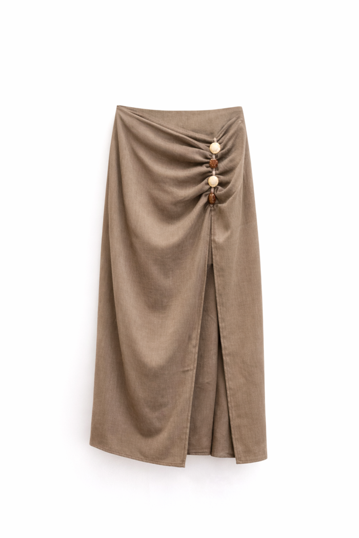 FALDA MIDI CRUZADA CON BOTONES DECORATIVOS VARIOS COLORES ESTILO NATURAL Y ELEGANTE FBZMR22460