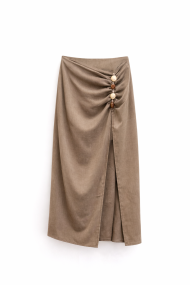 FALDA MIDI CRUZADA CON BOTONES DECORATIVOS VARIOS COLORES ESTILO NATURAL Y ELEGANTE FBZMR22460