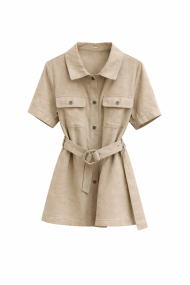 CAMISA ESTILO SAFARI CON CINTURÓN MANGA CORTA VARIOS COLORES FBZMR22440