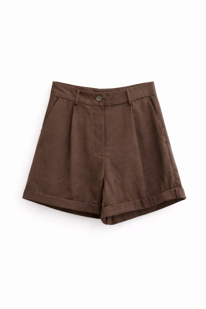 SHORTS DE TIRO ALTO CON DOBLADILLO CORTE RECTO VARIOS COLORES FBZMR22443