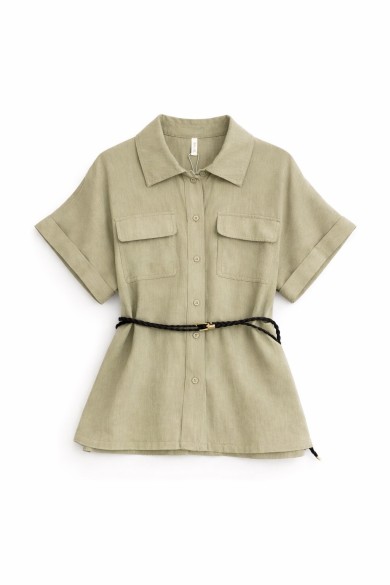CAMISA MANGA CORTA CON CINTURÓN ESTILO SAFARI VARIOS COLORES FBZMR22446
