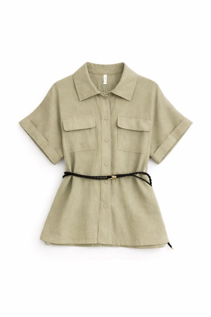 CAMISA MANGA CORTA CON CINTURÓN ESTILO SAFARI VARIOS COLORES FBZMR22446