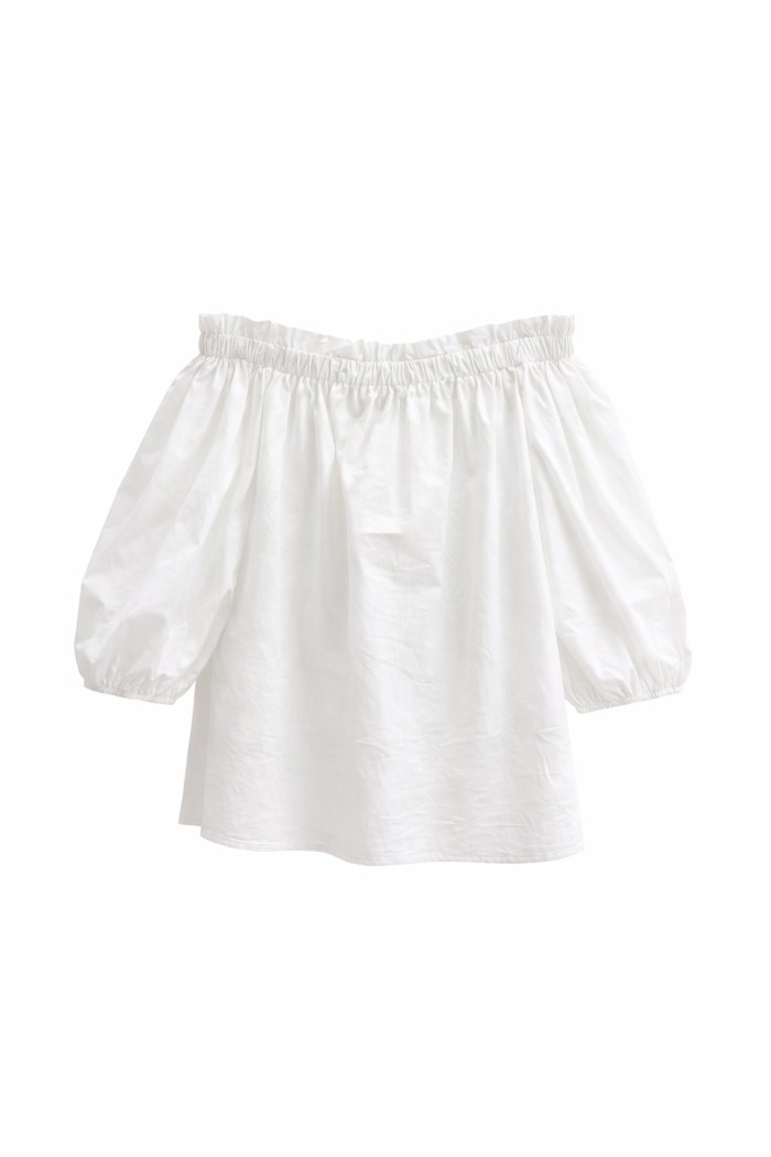 BLUSA HOMBROS DESCUBIERTOS CON MANGA ABULLONADA ESTILO VERANIEGO VARIOS COLORES TOP FBZMR22206