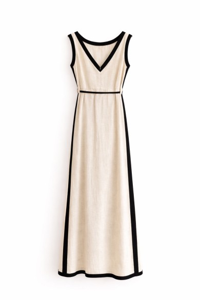 VESTIDO LARGO BICOLOR SIN MANGAS CUELLO EN V CON DETALLE DE VIVO EN CONTRASTE VERANO FBZMR22389