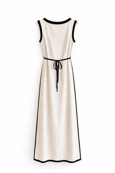 VESTIDO LARGO BICOLOR SIN MANGAS CUELLO EN V CON DETALLE DE VIVO EN CONTRASTE VERANO FBZMR22389