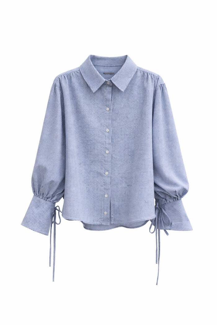 BLUSA RAYAS MANGA ABULLONADA CON LAZOS LATERALES FBZMR21986AB