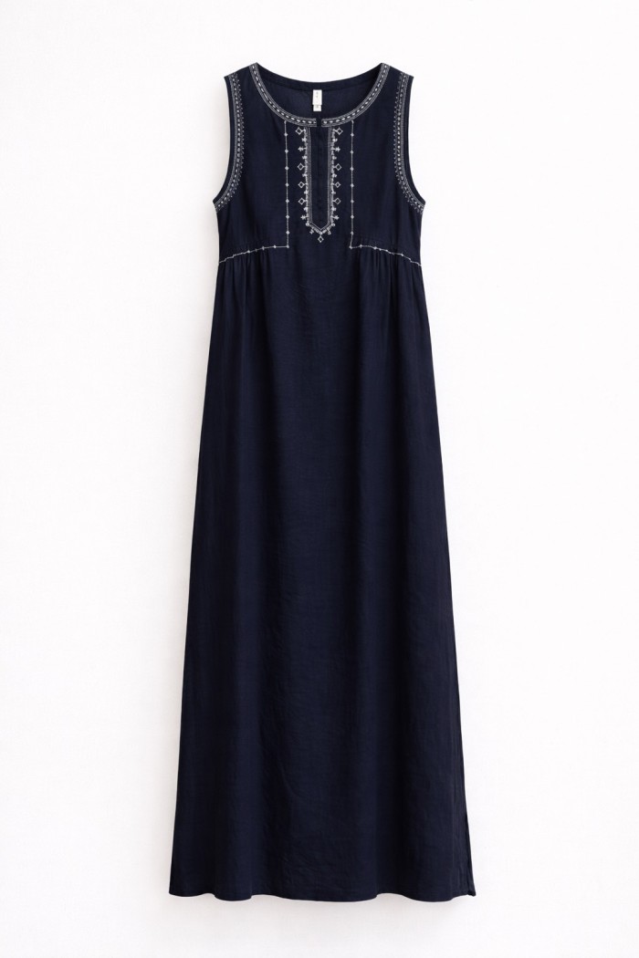 VESTIDO LARGO BORDADO SIN MANGAS ESTILO BOHO FBZMR22431