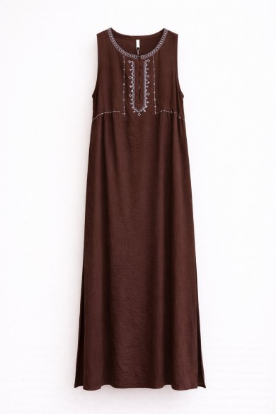 VESTIDO LARGO BORDADO SIN MANGAS ESTILO BOHO FBZMR22430