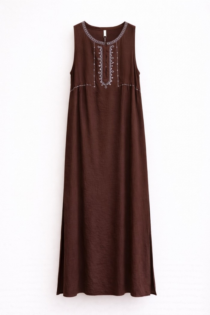 VESTIDO LARGO BORDADO SIN MANGAS ESTILO BOHO FBZMR22430