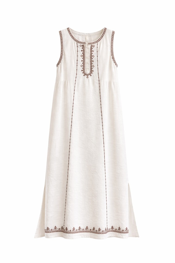 VESTIDO LARGO BORDADO SIN MANGAS ESTILO BOHO FBZMR22429