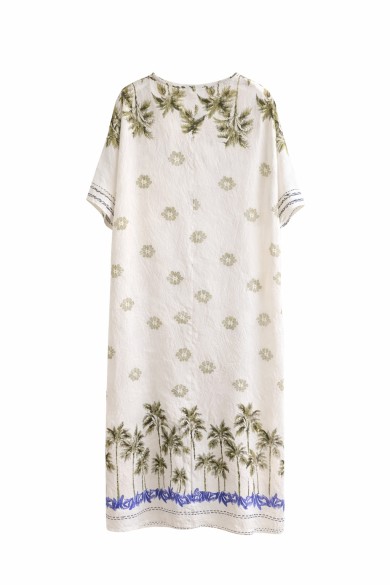 VESTIDO LARGO ESTAMPADO TROPICAL ESCOTE PICO VERANO FBZMR22423