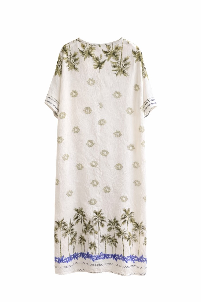 VESTIDO LARGO ESTAMPADO TROPICAL ESCOTE PICO VERANO FBZMR22423