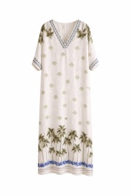 VESTIDO LARGO ESTAMPADO TROPICAL ESCOTE PICO VERANO FBZMR22423