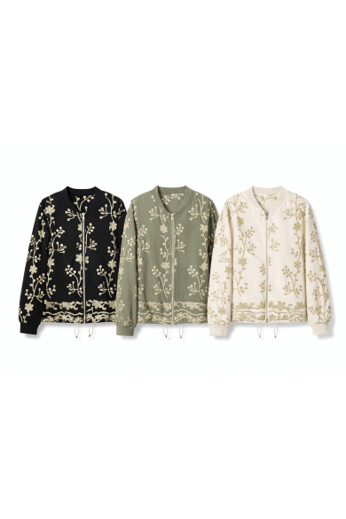 CHAQUETA BOMBER BORDADO DORADO CREMALLERA AJUSTE CINTURA DD-L4279