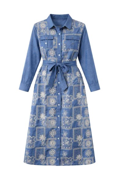 VESTIDO CAMISERO MIDI ESTAMPADO CINTURA AJUSTABLE MANGA LARGA DD-L4260