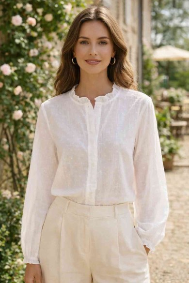 BLUSA MUJER ESTILO ROMÁNTICO TEXTURA JACQUARD MANGA LARGA DD-1D1970