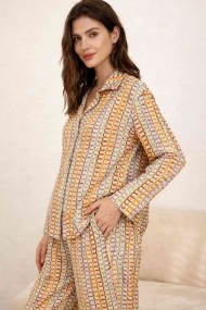 CONJUNTO MUJER ESTAMPADO CAMISA MANGA LARGA PANTALÓN LARGO DD-L4378