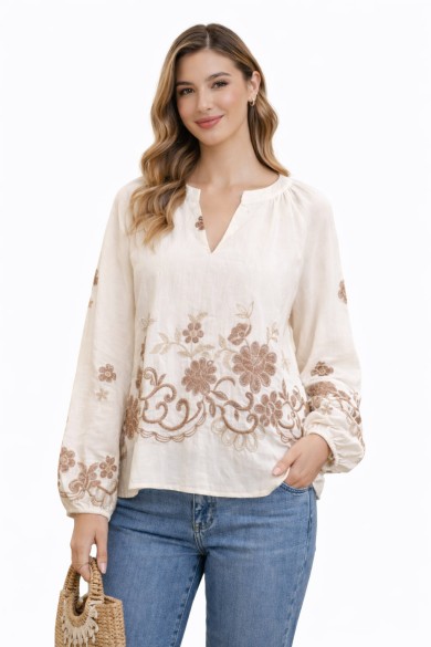 BLUSA MUJER BORDADO FLORAL MANGA LARGA ESTILO BOHO DD-1D2051