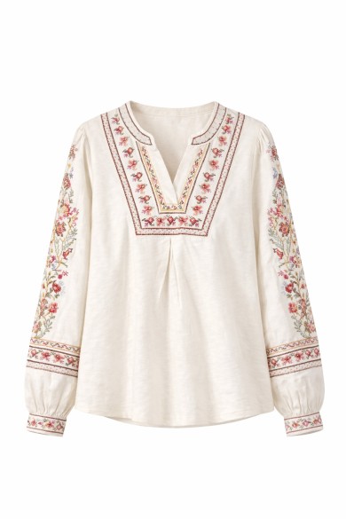 BLUSA MUJER BORDADA ÉTNICA MANGA LARGA DD-L4786