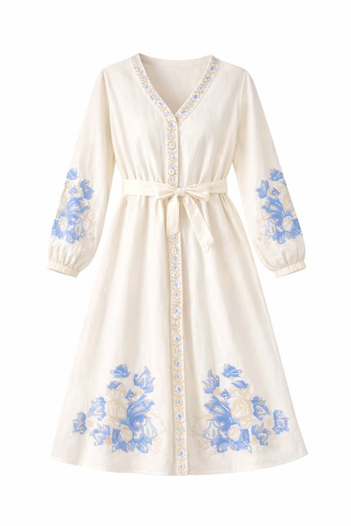 VESTIDO MUJER BORDADO ÉTNICO CON CINTURÓN DD-L4781