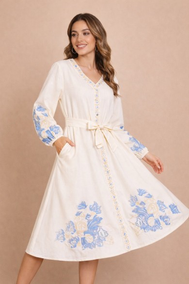 VESTIDO MUJER BORDADO ÉTNICO CON CINTURÓN DD-L4781