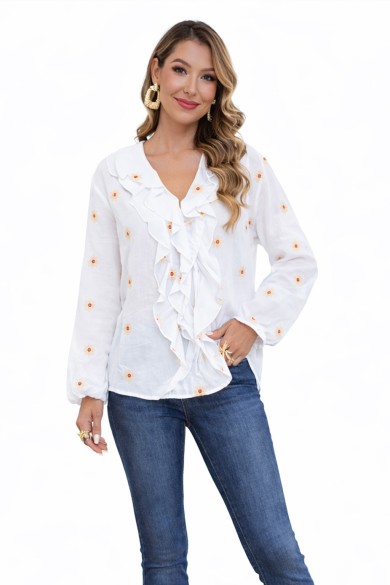 BLUSA MUJER VOLANTES ESTAMPADO FLORAL DD-D80009