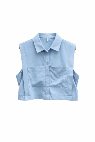 CHALECO CAMISERO SIN MANGAS CON BOLSILLOS DELANTEROS COLOR AZUL CLARO VERANO MUJER FBZMR22290