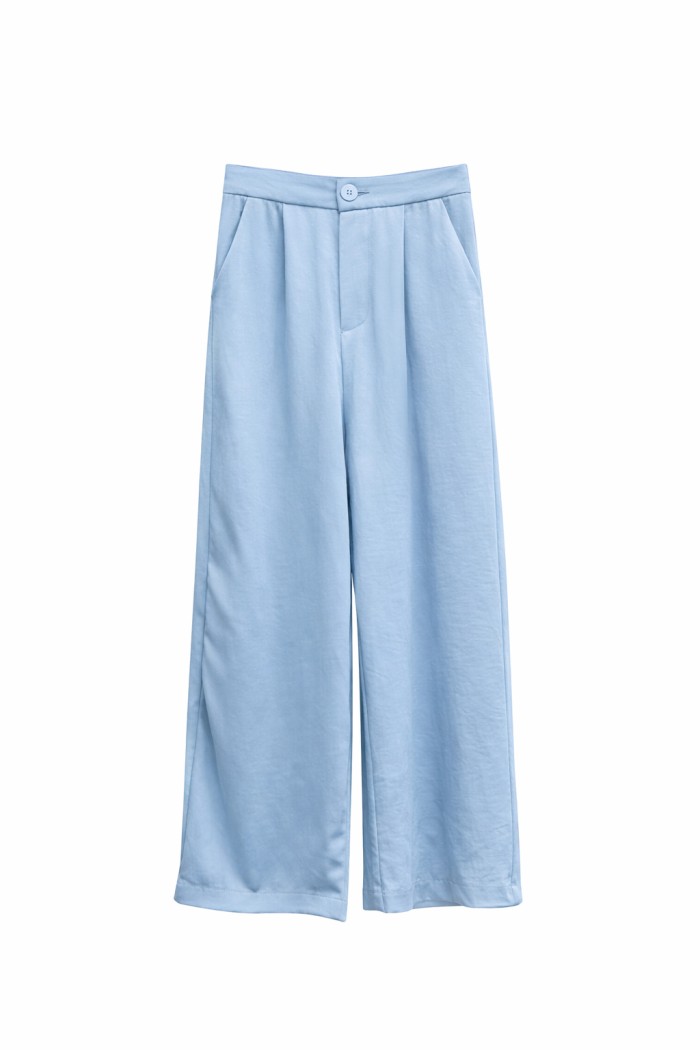 PANTALÓN PALAZZO DE TIRO ALTO COLOR AZUL CLARO CORTE AMPLIO ELEGANTE MUJER FBZMR22292