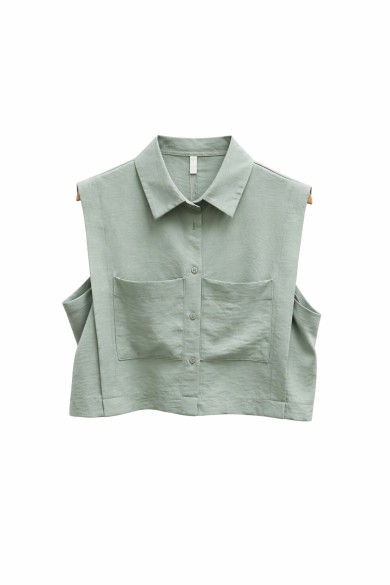 CHALECO CAMISERO SIN MANGAS CON BOLSILLOS DELANTEROS COLOR AZUL CLARO VERANO MUJER FBZMR22289