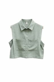 CHALECO CAMISERO SIN MANGAS CON BOLSILLOS DELANTEROS COLOR AZUL CLARO VERANO MUJER FBZMR22289