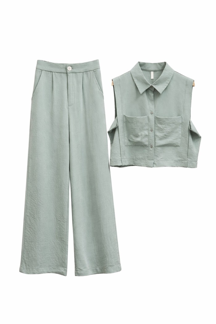 PANTALÓN PALAZZO DE TIRO ALTO COLOR AZUL CLARO CORTE AMPLIO ELEGANTE MUJER FBZMR22293