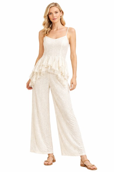 CONJUNTO TOP DE TIRANTES CON VOLANTES PANTALÓN RECTO FLUIDO VARIOS COLORES VERANO MUJER FBZMA1650AB