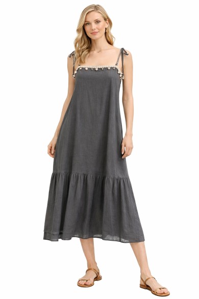 VESTIDO MIDI DE TIRANTES AJUSTABLES CORTE AMPLIO CON VOLANTE EN BAJO VARIOS COLORES VERANO MUJER FBZMA1627