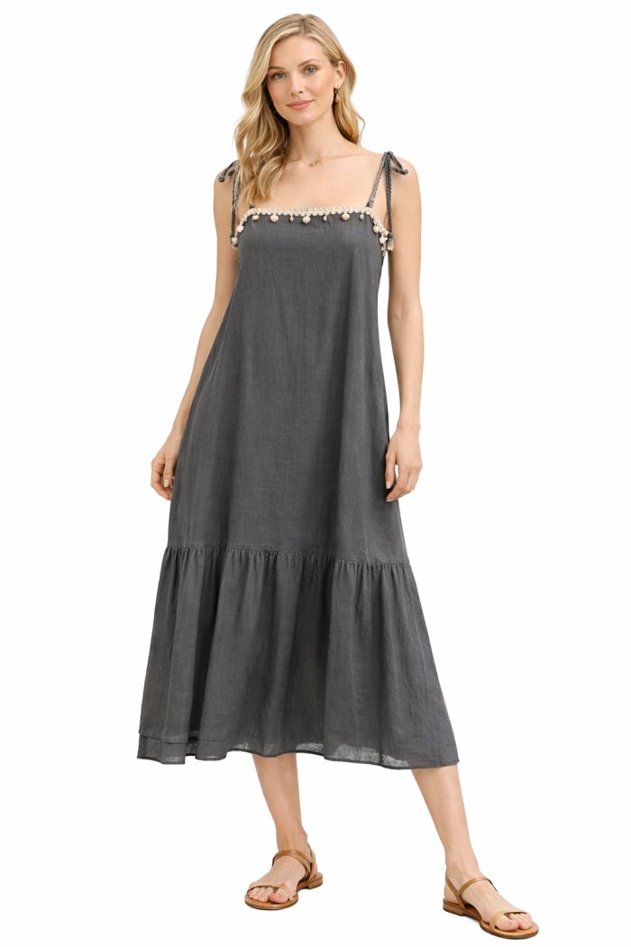 VESTIDO MIDI DE TIRANTES AJUSTABLES CORTE AMPLIO CON VOLANTE EN BAJO VARIOS COLORES VERANO MUJER FBZMA1627
