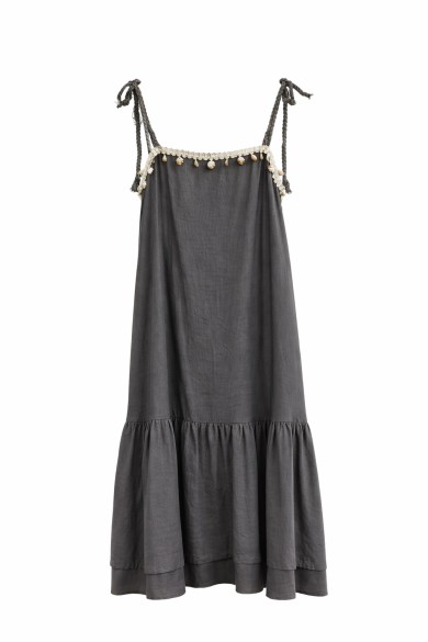 VESTIDO MIDI DE TIRANTES AJUSTABLES CORTE AMPLIO CON VOLANTE EN BAJO VARIOS COLORES VERANO MUJER FBZMA1627