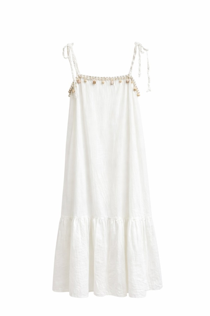 VESTIDO MIDI DE TIRANTES AJUSTABLES CORTE AMPLIO CON VOLANTE EN BAJO VARIOS COLORES VERANO MUJER FBZMA1626