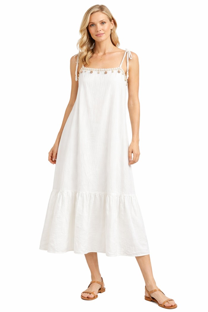 VESTIDO MIDI DE TIRANTES AJUSTABLES CORTE AMPLIO CON VOLANTE EN BAJO VARIOS COLORES VERANO MUJER FBZMA1626