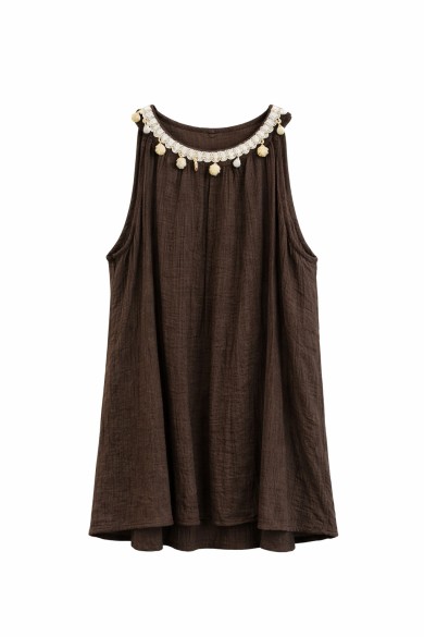 VESTIDO CORTO SIN MANGAS CORTE AMPLIO CON DETALLE DECORATIVO EN CUELLO VARIOS COLORES VERANO MUJER FBZMA1357