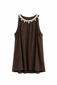 VESTIDO CORTO SIN MANGAS CORTE AMPLIO CON DETALLE DECORATIVO EN CUELLO VARIOS COLORES VERANO MUJER FBZMA1357