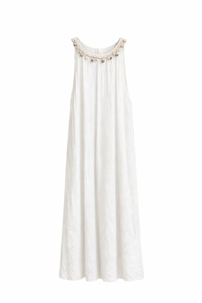 VESTIDO LARGO SIN MANGAS CORTE AMPLIO CON DETALLE DECORATIVO EN CUELLO VARIOS COLORES VERANO MUJER FBZMA1839
