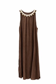 VESTIDO LARGO SIN MANGAS CORTE AMPLIO CON DETALLE DECORATIVO EN CUELLO VARIOS COLORES VERANO MUJER FBZMA1615