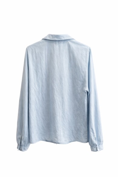 BLUSA DE MANGA LARGA CON LAZO EN CUELLO DETALLE CONTRASTE VARIOS COLORES ELEGANTE MUJER FBZMR22482