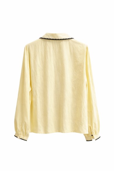 BLUSA DE MANGA LARGA CON LAZO EN CUELLO DETALLE CONTRASTE VARIOS COLORES ELEGANTE MUJER FBZMR22481