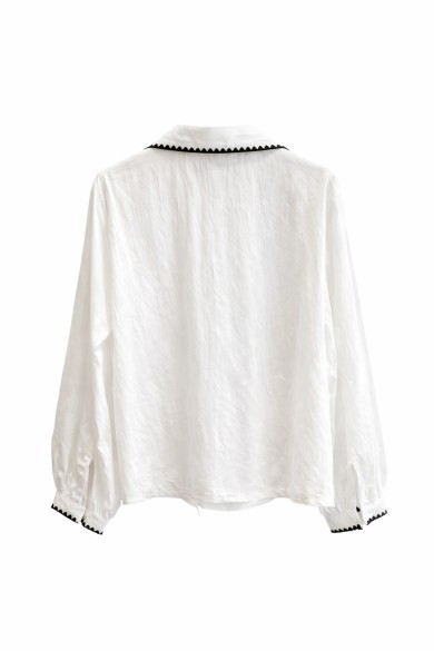 BLUSA DE MANGA LARGA CON LAZO EN CUELLO DETALLE CONTRASTE VARIOS COLORES ELEGANTE MUJER FBZMR22480