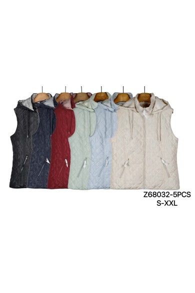 CHALECO ACOLCHADO CON CAPUCHA CREMALLERA FRONTAL BOLSILLOS VARIOS COLORES TY-Z68032