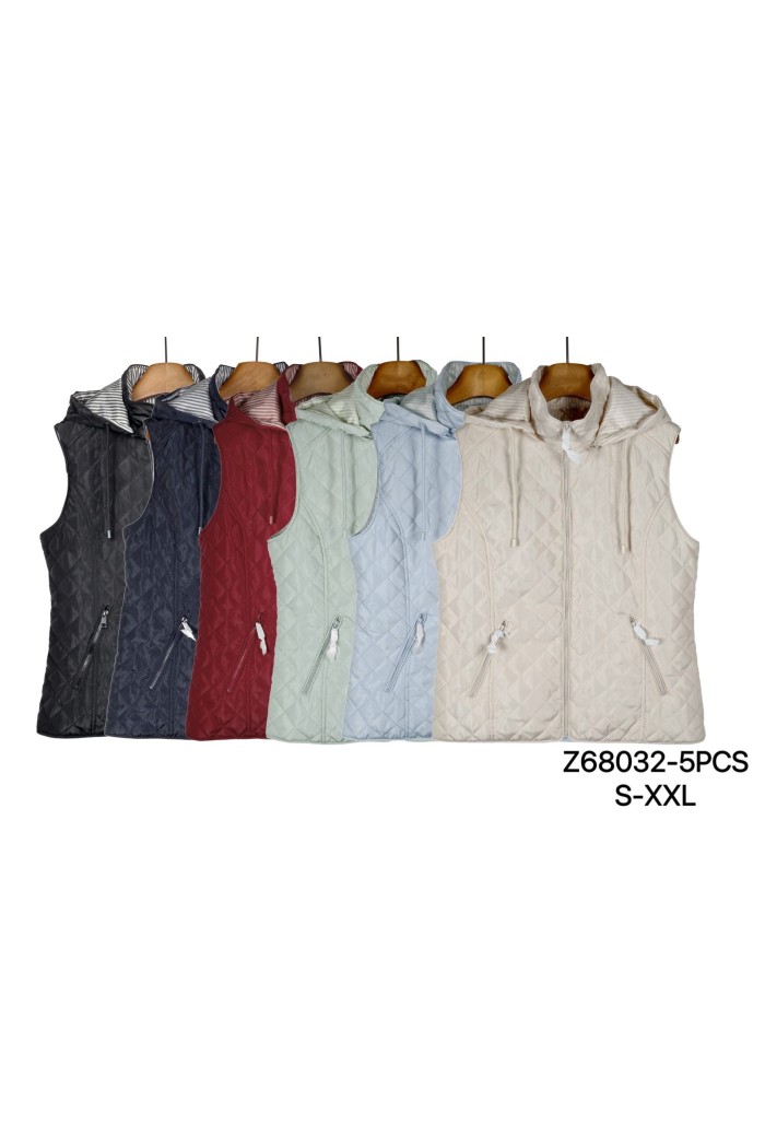 CHALECO ACOLCHADO CON CAPUCHA CREMALLERA FRONTAL BOLSILLOS VARIOS COLORES TY-Z68032